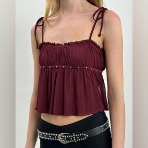 Urban Outfitters Damaris Cami Top In Wine With Studs